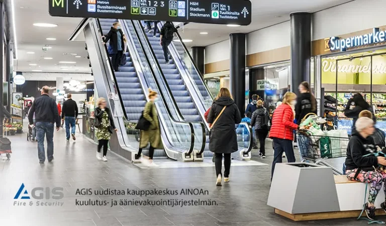 Kuulutus- ja äänievakuointijärjestelmä kauppakeskus AINOAan